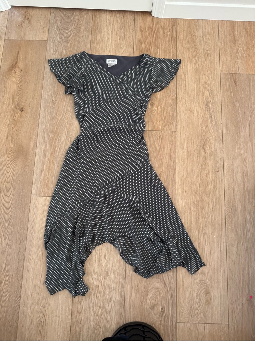 Adrianna Papell Black Polka Dot Asymmetrical Dress